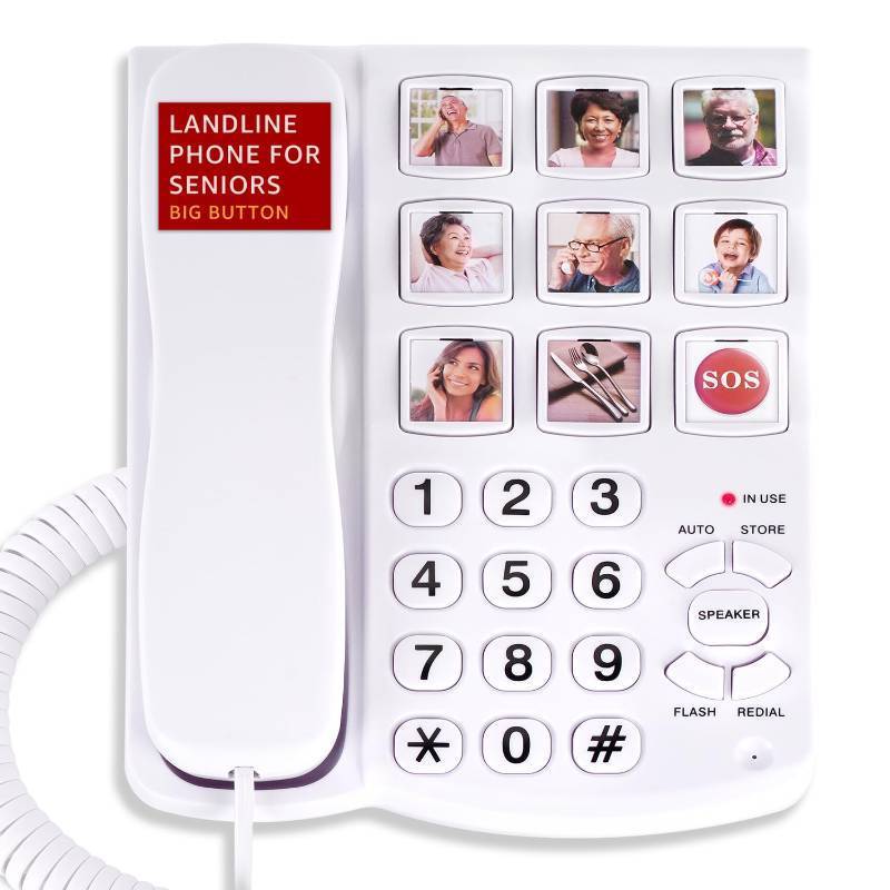 lot 54757 image: Big Button Phone for Seniors, Corded Landline Phone with 9 One-Touch Dialing Big Buttons, Hands-Free Calling, Loud Ringer, Easy to Use for Visually Impaired Telephone for Seniors - Retail $29