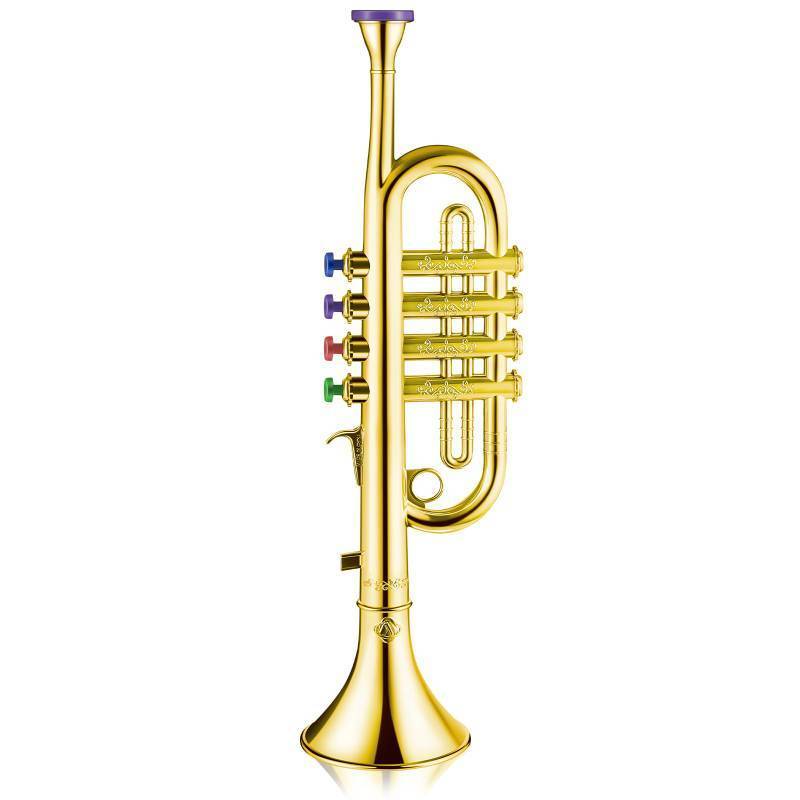 lot 54778 image: Gold Trumpet Musical Instruments Toy for Kid Toddler Fake Plastic Preschool Music Toy Gift Non-Professional Wind Instrument Early Educational Teaching Songs Gifts for Toddlers Children - Retail $25