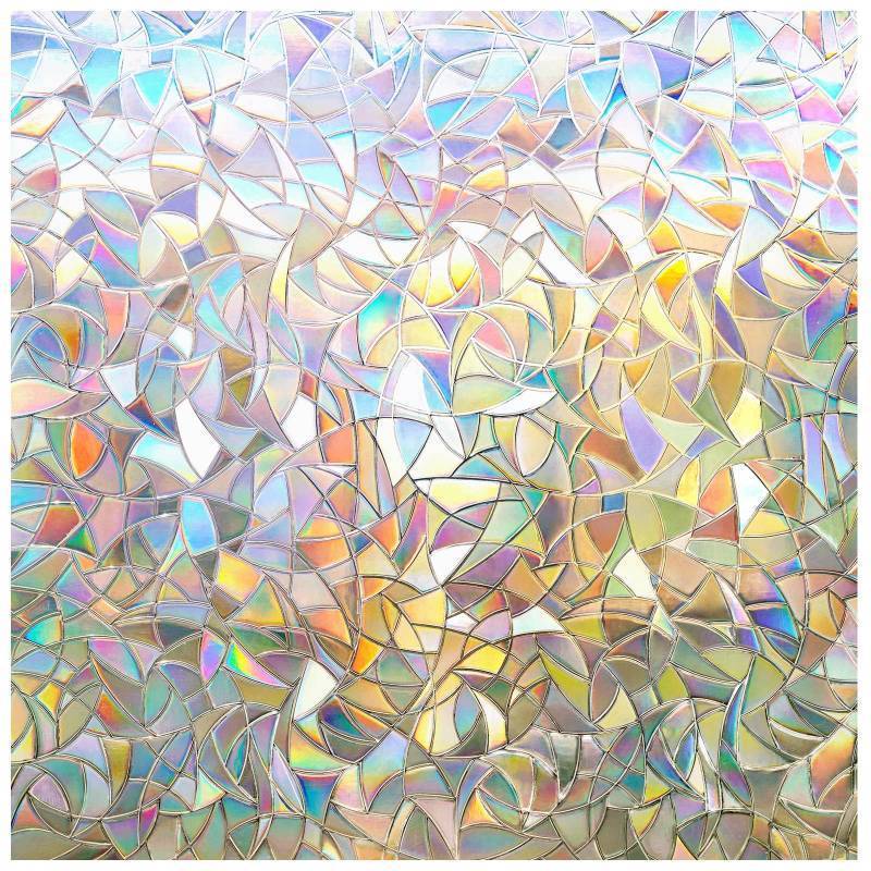 lot 54812 image: Window Privacy Film Rainbow Film Decorative Window Sticker, 3D Static Stained Glass Cling Tint for Home Heat Control Non-Adhesive, 23.6 x 78.7 inches - Retail $28