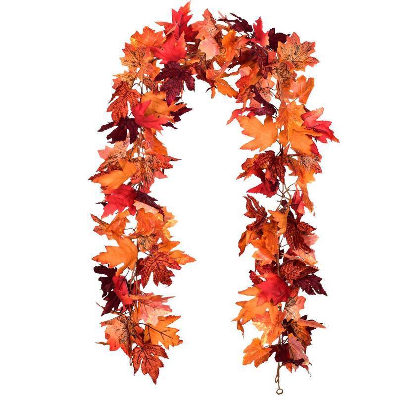lot 54815 image: 2 Pack Fall Garland Maple Leaf, 5.9FtPiece Hanging Vine Garland Artificial Autumn Foliage Garland Thanksgiving Decor for Home Wedding Fireplace Party Christmas (Red) - Retail $18