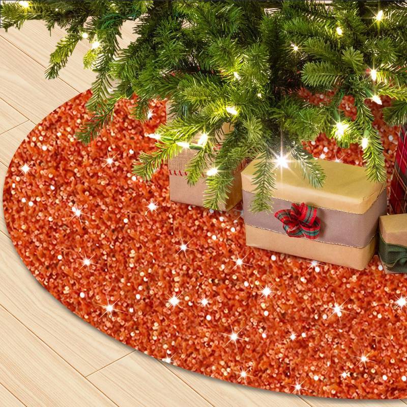 lot 54844 image: WUPIOS Orange Christmas Tree Skirt 21 Inch small Sequin Trees Skirts Collar Velvet Tree Mat Mini Trees Skirts for Artificial Trees Sparkle Xmas Trees Skirt Fall Tree Skirts Cover for Fall Xmas Thanksgiving