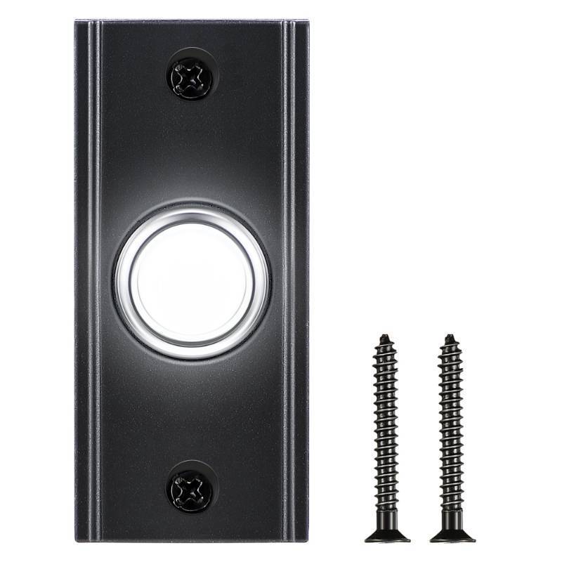lot 54848 image: Dreyoo Lighted Metal Doorbell Push Button, Vintage Doorbell Push LED Buttons Replacement Most Chimes, Wall Mounted Door Bell Buttons Use in Home, Garage Door Opener Switch Property in Copyright(Black) - Retail $15