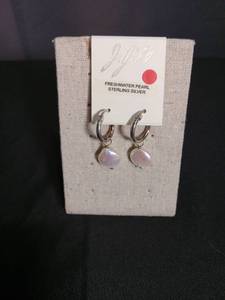 lot 1266 image: Freshwater Pearl Sterling Silver Hoop Earrings