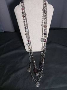 lot 1284 image: Multi-Strand Silver Chain Necklace with Purple Beads