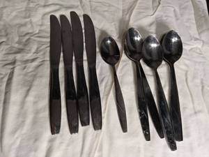 lot 2262 image: Black Stainless Steel Flatware Set