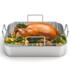 lot 7093 image: Roasting Pan, EWFEN 1713 Inch Stainless Steel Turkey Roaster with Rack - Deep Broiling Pan & V-shaped Rack & Flat Rack, Non-toxic & Heavy Duty, Great for Thanksgiving Christmas Roast Chicken Lasagna
