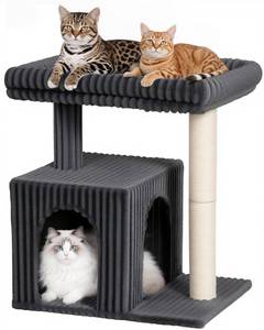 lot 7094 image: KinoTail Cat Tree for Large Cat, 20.9  15.7in Large Perch Bed for Adult Cats, 22.8in Cat Tower with Scratching Post, Cat Condo with 2-Door for Indoor Cats, Dark Gray