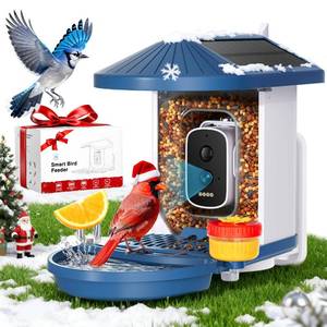 lot 7100 image: Smart Bird Feeder with Camera Solar Powered,5MP HD AI Identify Bird Species, Real-Time Alert & Weatherproof, Auto Record Videos, Ideal Gift for Christmas, Environmental Friendly,Non-Toxic