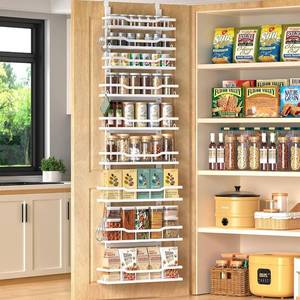 lot 7102 image: Over The Door Pantry Organizer, 9-Tier Over The Door Organizer with Adjustable Baskets, Metal Hanging Spice Rack for Pantry Organizers and Storage, Suitable for Kitchen Laundry Room & Bathroom, White