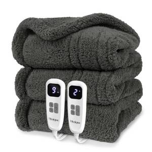 lot 7103 image: blunique Heated Blanket Electric Blanket Queen - Fast Heating Blanket Throw Dual Control Double Sided Sherpa with 10 Heating Levels & 2-10 Hours Auto Off, Mashine Washable, 84 x 90 Inches, Grey