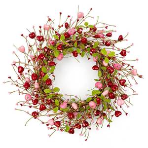lot 7107 image: Yawwind 20 Inches Farmhouse Valentines Day Wreath Romantic Valentines Wreaths for Front Door Rustic Valentines Door Wreath with Red Pink Heart Berry Cherry for Window Wall Wedding Porch Indoor