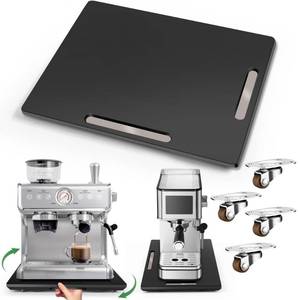 lot 7108 image: Joy&ampGrace Appliance Slider for Kitchen Appliances 360° Rolling Sliding Tray for Coffee Maker Countertop, Bamboo Coffee Pot Slider Rolling Tray with Universal Rollers (Black, Large 16x13)