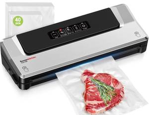 lot 7110 image: Bonsenkitchen Vacuum Sealer Machine with 40 Bags  Compact Food Sealer for Kitchen Storage &amp Meal Prep  Multiple Modes  External Vacuum System, Silver