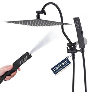 lot 7120 image: PDPBath All Metal Rainfall Shower Head with Handheld Spray, 12 High Pressure Rain Shower Head with 16 Upgrade Curved Adjustable Extension Arm, 79 Extra Long Hose, 3-Way Diverter, Matte Black