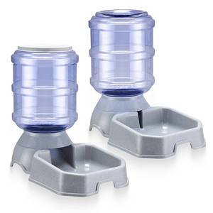 lot 7121 image: Automatic Pet Feeder & Waterer Set of 2 Pack, Self Feeding Replenish Dog Cat Bowls, Gravity Food & Water Storage Container Fountain Jug Pet Supplies Plastic Skid Proof Rubber Feet (Gery)