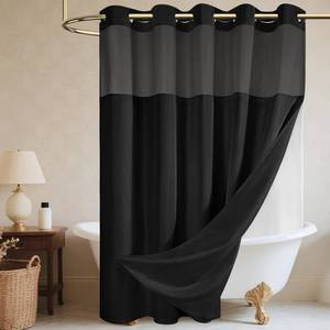 lot 7146 image: WONICY No Hook Shower Curtain with Snap in Liner, Polyester Textured Shower Curtain with Liner Set, Waterproof Washable Hotel Style Shower Curtains for Bathroom, 71Wx77H, Black