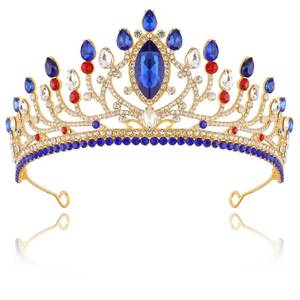 lot 7160 image: TODDER Blue Tiara and Crown, Gold Princess Tiara for Women and Girls Crystal Queen Crown for Birthday Party Cosplay Wedding Prom Halloween