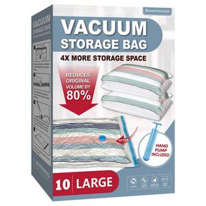 lot 7163 image: Roomimaster 10 Large Vacuum Storage Bags, Large Vacuum Seal Bags for Clothing, Compression Space Saver for Travel Lugggage, Blankets, Comforters