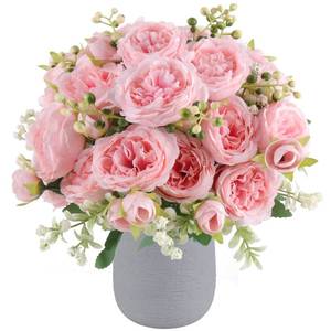 lot 7174 image: Pusuny Artificial Peonies Silk Flowers, 4 Bundles Faux Peony Bouquet Florals Arrangements for Farmhouse Home Boho Wedding Table Centerpiece, Fake Plastic Flower Bulk for Vase Decoration (Light Pink)