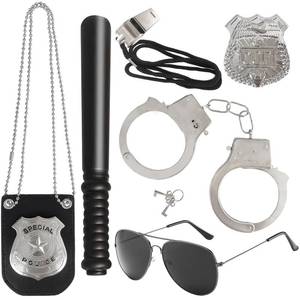 lot 7201 image: 6Pcs Police Pretend Play Toys Set,Kids Detective Set Accessories,Police Officer Costumes with Sunglasses,Badges,Handcuffs,Police Baton,Whistle for Kids