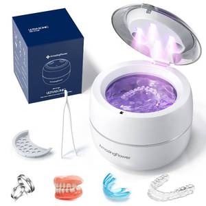 lot 7204 image: Ultrasonic Retainer Cleaner Machine, Upgraded 45kHz Ultrasonic Jewelry Cleaner for Ring, Aligner, Nightguard, Mouth Guard, Toothbrush Heads, Dental Cleaning Pod with 4 Lights