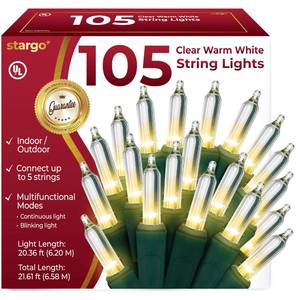 lot 7208 image: Clear Warm White Christmas Tree Lights - 20 ft String of 105 Incandescent Mini Bulbs Multifunctional Lighting Modes, for Decorative, Bedroom, Outdoor, Xmas Twinkle Lights with Green Wire Total 21.6 ft