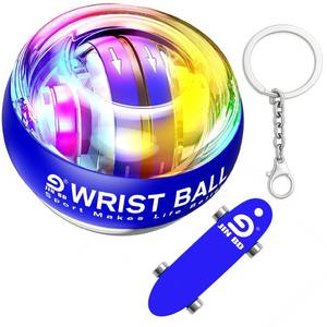 lot 7210 image: Wrist Training Ball, self-Starting gyro Forearm Exerciser Power Ball and Finger Slide Combination Pack for strengthening arms, Fingers, Bones and Muscles.(Blue with LED Light Combination)