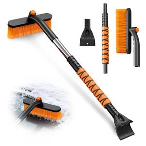 lot 7211 image: Sartis 33 Snow Brush and ice Scraper for car Windshield, 2 in 1 with 360°Rotating Brush Head, Thick PVC Brush,Detachable and Assembled, with Ergonomic Foam Grip for Cars(Heavy Duty ABS,Orange)