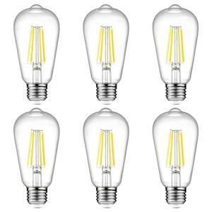 lot 7216 image: Ascher Vintage LED Edison Bulbs, 6W, Equivalent 60W, Non-Dimmable, High Brightness Cool White 4000K, ST58 Antique LED Filament Bulbs with 80 CRI, E26 Medium Base, Clear Glass, Pack of 6