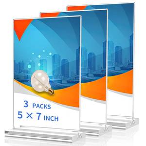 lot 7222 image: Svalor Acrylic Sign Holder 5x7 3 Pack Vertical Clear Display Stand Double-sided Table Top Sign Holder Acrylic Paper Display Stand Suitable For Office, Home, Show Fair, Restaurants, Stores, Hotels