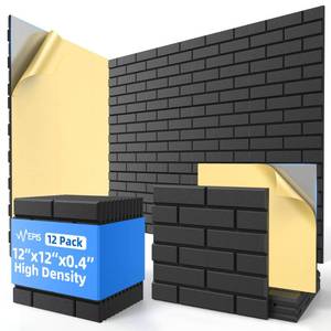 lot 7224 image: 12 Pack Acoustic Panels with Self Adhesive, 12 X 12 X 0.4 High Density Sound Proof Foam Panels for Walls, Soundproof Wall Panels, Brick Sound Absorbing Panels for Home Studio Office Decor - Black