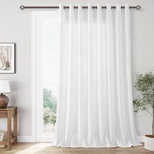 lot 7228 image: White Patio Sliding Door Curtains 100 Width 108 Inches Long Light Filtering Semi Sheer White Curtain Drapes Cotton Textured Extra Wide 100x108 Curtain Panels for Living Room Coastal Beach Decor
