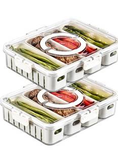 lot 7230 image: 2Pack Divided Veggie Tray with Lid and Handle 4 Compartment Serving Tray with Dividers Portable Travel Snack Storage Containers Stackable Snackle Box Charcuterie Container for Fruit,Vegetable,Salad
