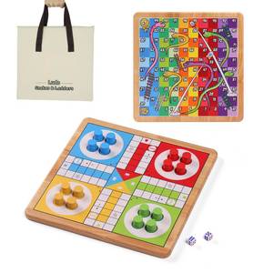 lot 7237 image: Crobyi 12 Inches Ludo Board Game  Snakes&Ladders, 2 in 1, Classic Board Game for Adults and Kids, Including 1 Game Board, 2 Dice, 16 Game Pieces, Rules and Carrying Bag.