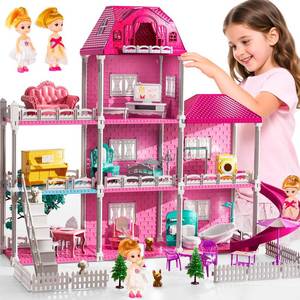 lot 7238 image: JUKUDAHU Villa Playset for Girls Ages 3-7, Indoor Playset Girls Toys with 3 Storeys 7 Rooms 2 Dolls for Ages 6-8, Furniture and Accessories, Pretend Toddler Toy, Birthday Gifts for Kids 3 4 5 6 7 8
