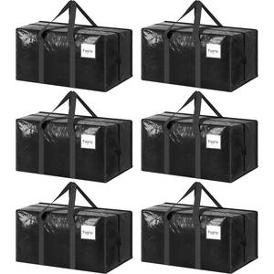 lot 7241 image: 6 Pack Extra Heavy Duty Large Moving Bags with Strong Zipper & Comfortable Handles, Sturdy & Durable Clothes Storage Bags Totes Bins, Packing Moving Boxes for College Supplies, Black