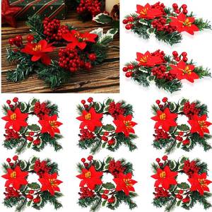 lot 7246 image: Yilloog 8 Sets Mini Christmas Candle Rings Wreaths Berry Pinecone Red Poinsettia Wreaths Rings Xmas Mini Candle Holders for Christmas Wedding Table Centerpiece Decor (Classic)