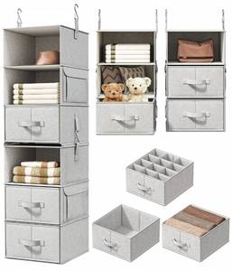 lot 7254 image: Vailando 6-Shelf Hanging Closet Organizer with 3 Drawers, 2 Separable 3-Shelf Closet Organizers and Storage for Wardrobe Organization, Hanging Dresser for Nursury & Dorm Clothes Organizer