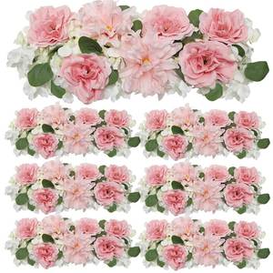 lot 7269 image: DIYDOFUN Pack of 6 Wedding Arch Decorations, 18 inch Artificial Flower Table Centerpieces Floral Arrangement for Wall Backdrop Party Bridal Shower Event Decor - Pink & White