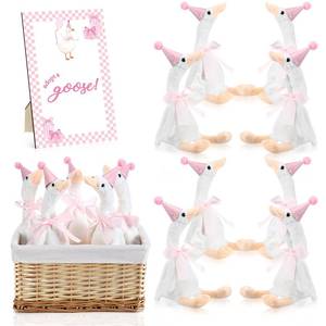 lot 7271 image: Blueweenly 8 Sets One Silly Goose Birthday Decoration 15.7 Inch Soft Silly Goose Stuffed Animal Hat with Wood Table Decor for Birthday Party Decoration