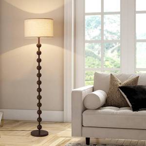 lot 7277 image: Fetason Modern Dimmable Floor Lamp with Remote Control for Living Room Bedroom, Red Wood Pattern Tall Standing Lamp Light for Home Office Dining Room with Fabric Shade