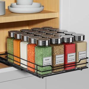 lot 7279 image: RCHYFEED Pull Out Spice Rack Organizer for Cabinet,Slide out Spice Organizer for Inside Cabinets,Heavy Duty Spice Organization for Kitchen and Pantry,Seasoning,Sauces(1-Tier,8.5 Wx10.5 Dx2.5 H)