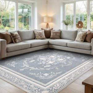 lot 7282 image: SOULFUL Medium Pile 4x6 Rugs for Living Room - Cozy Soft Underfoot Area Rug - Greige Boho Floral - Washable Non-Slip - Perfect for Bedroom Kids Room Under Dining Table Office