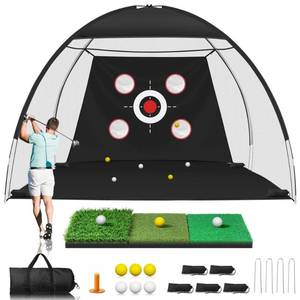 lot 7290 image: Golf Net, 10x7FT Golf Practice Net with Tri-Turf Mat for Outdoor Indoor, All-in-One Golf Hitting Aid Nets for Backyard Training Driving Chipping Swing, Gifts for MenHimDadGolfer