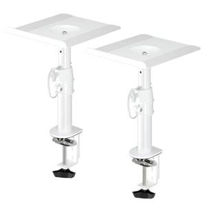 lot 7293 image: suptek Clamp-on Speaker Stand Desk Mount Set, Height Adjustment, Tilt, Swivel, 9.6 x 8.8 inch Trays, Universal Audio Holders for Computer and Bookshelf Speakers, Elevated Sound, 2 Pack, White, SDM001W