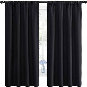 lot 7297 image: NICETOWN Black Blackout Curtain Blinds - Solid Thermal Insulated Window Treatment Blackout DrapesDraperies for Bedroom (2 Panels, 42 inches Wide by 63 inches Long, Black)
