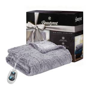 lot 7306 image: Beautyrest Long Brushed Faux Fur Ogee Textured Design Electric Blanket, Auto Shut Off, Virtually Zero EMF, Multi Heat Setting, UL Certified, Machine Washable, Grey Throw 50x60