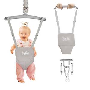 lot 7308 image: FUNLIO 2 in 1 Baby Jumper with a Ceiling Hook, Baby Walking Harness for 6-24 Months, Infant Jumper for IndoorOutdoor Play, Infant Jumper Doorway with Adjustable Chain, Easy to Assemble & Store - Grey