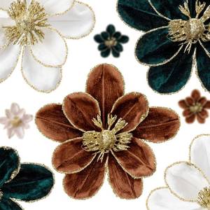 lot 7342 image: Suncalla 18 Pcs 5.9 Large Christmas Magnolia Flower Artificial Glitter Velvet Christmas Tree Decoration Fold Xmas Ornaments for Tree Xmas Holiday Wedding Party New Year (Classic,White,Brown,Green)