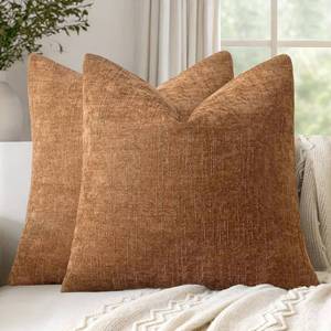 lot 7350 image: Woaboy Set of 2 Textured Throw Pillow Covers Decorative Soft Accent Square Chenille Pillowcases Neutral Farmhouse Cushions Modern Home Decor for Couch Sofa Bedroom Living Room 20x20 Inch,Bronze